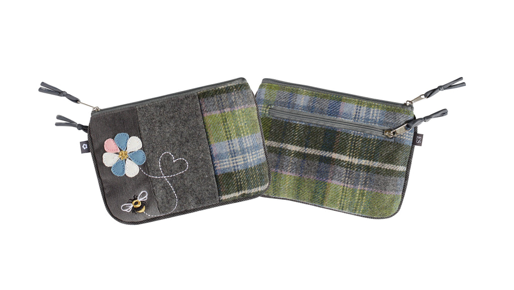 Earth Squared Grey Tweed Bee Applique Juliet Coin Purse
