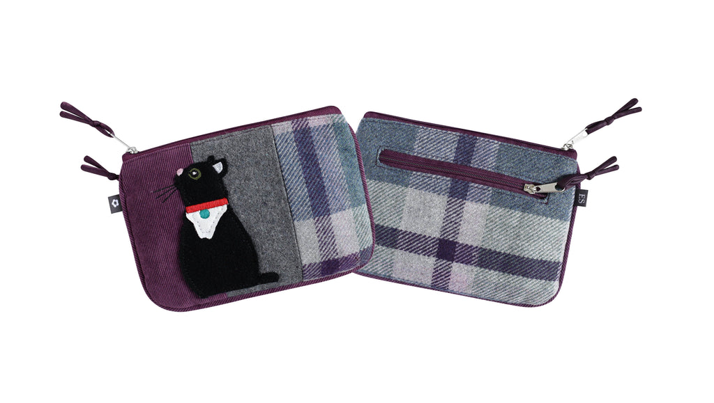 Earth Squared Purple Tweed Cat Applique Juliet Coin Purse