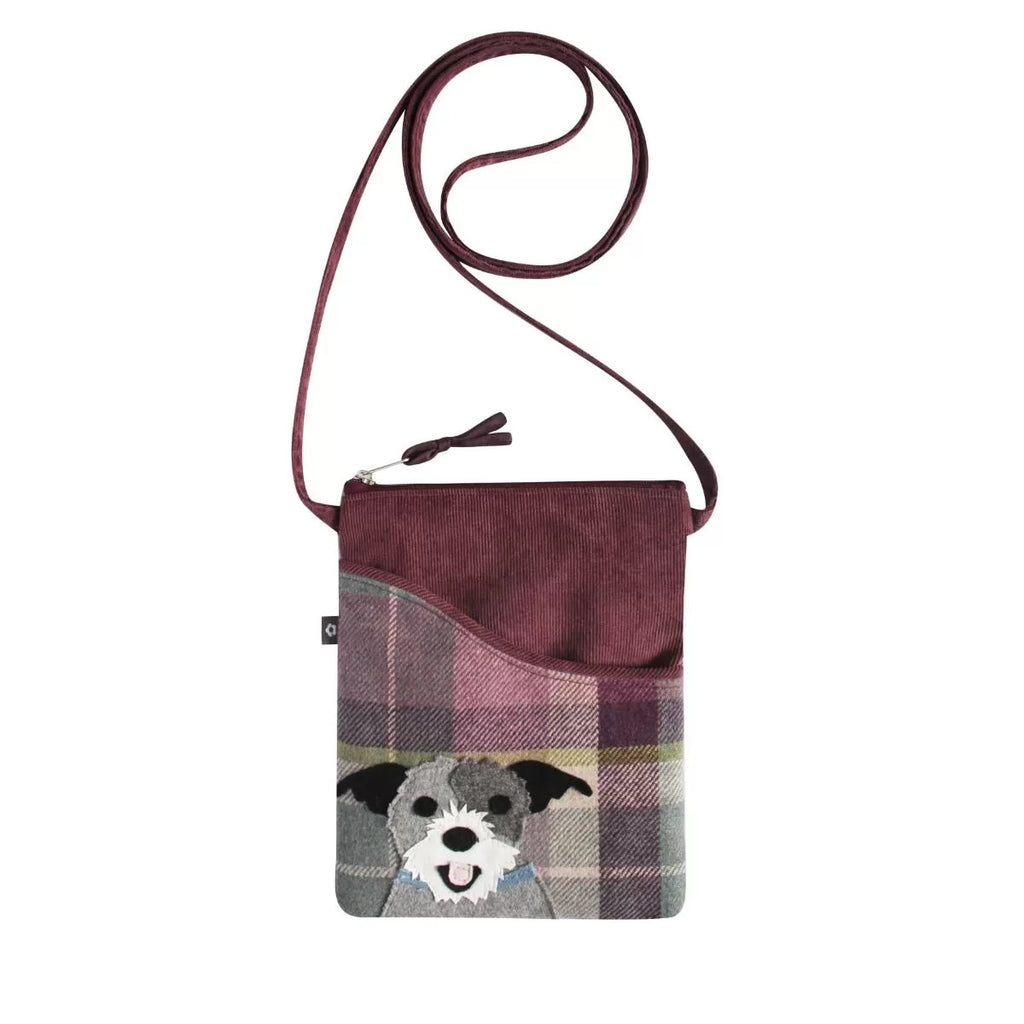 Earth Squared Purple Tweed Dog Applique Sling Bag Cross Body Bag