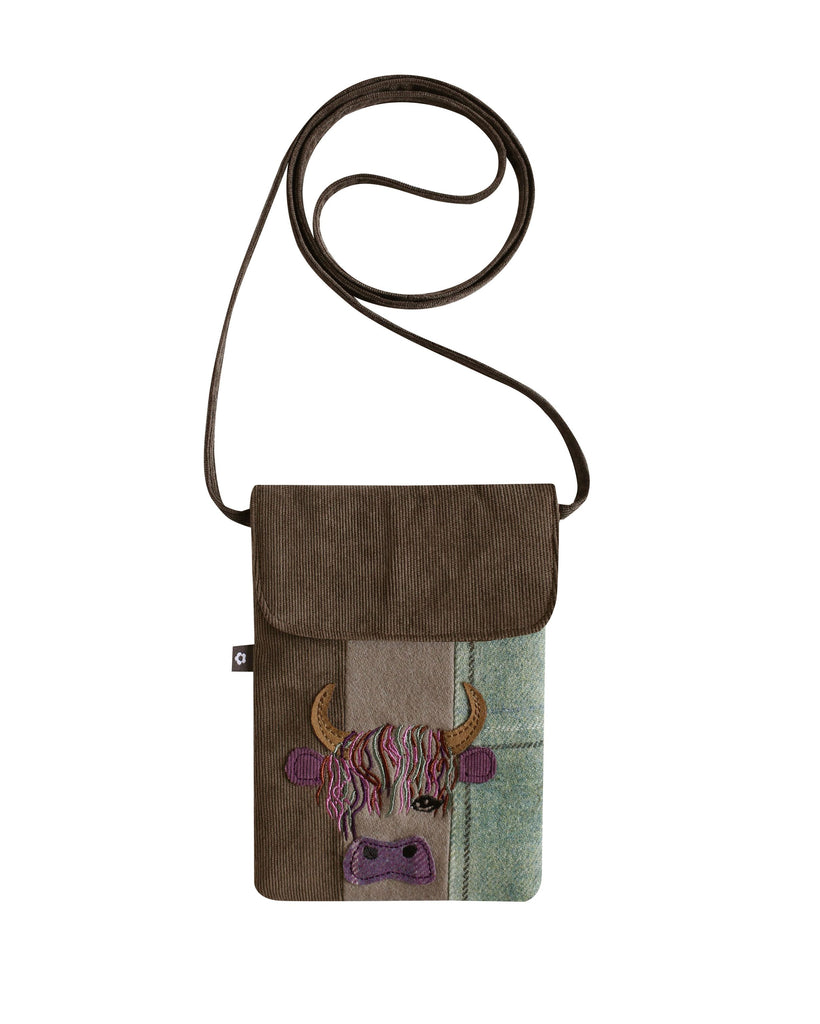 Earth Squared Tweed Highland Cow Applique Sling Bag Cross Body Bag