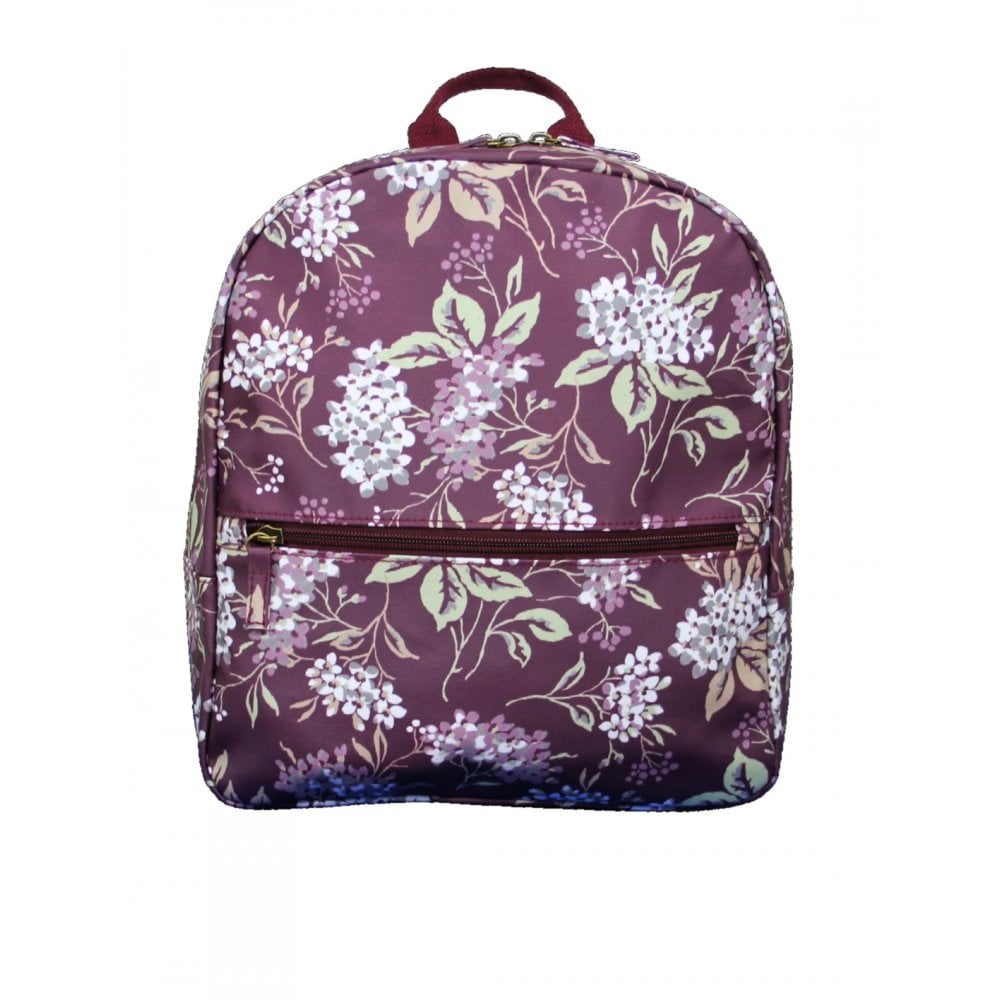 Peony Hydrangea Oilcloth Backpack - Burgundy
