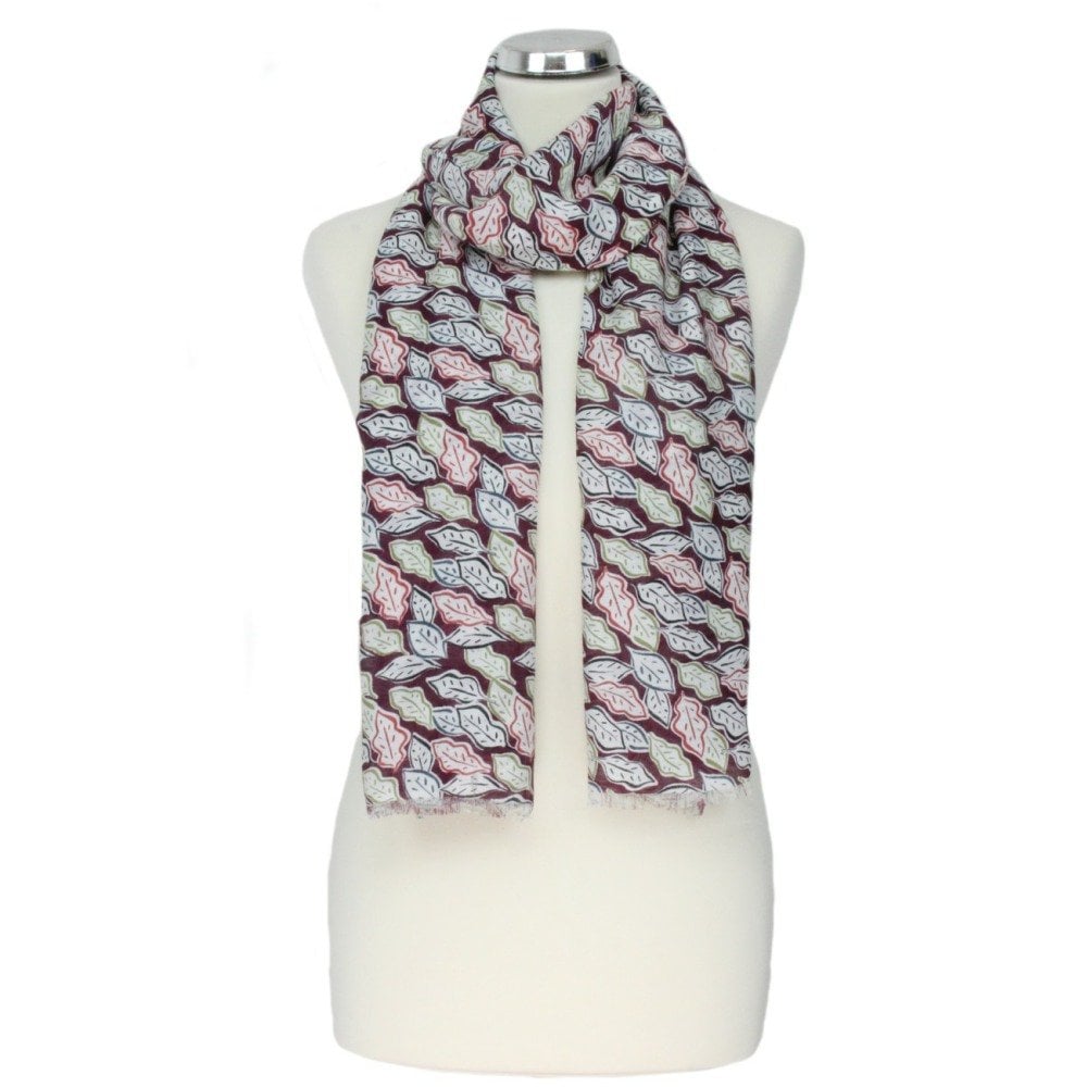 Peony Burgundy Scattered Leaves Scarf