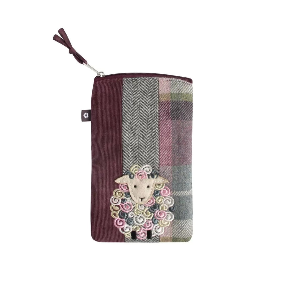 Earth Squared Purple Tweed Sheep Applique Glasses Case