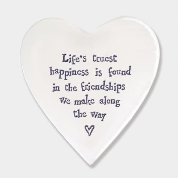 East of India Porcelain Heart Shaped Coaster - Life's truest happiness ... (87) - Hothouse