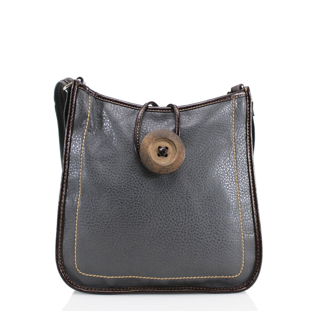 Women's Faux Leather Large Wooden Button Cross Body Bag - Grey