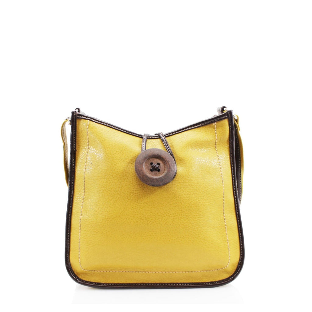 Women's Faux Leather Large Wooden Button Cross Body Bag - Yellow
