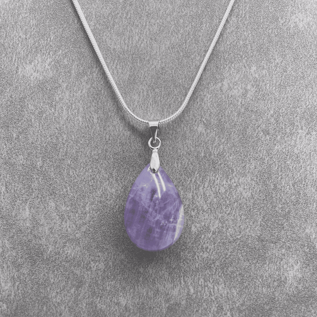 Amethyst Crystal Small Teardrop Pendant Necklace with 18 Inch Snake Chain