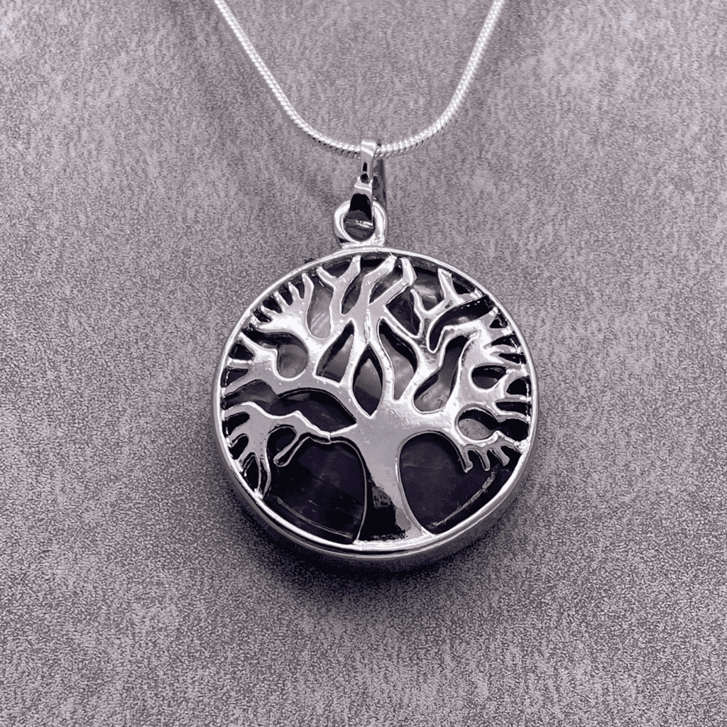 Amethyst Crystal Tree of Life Pendant Necklace with 18 Inch Snake Chain