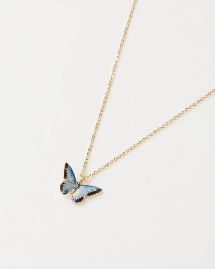 Fable England Blue Enamel Butterfly Necklace