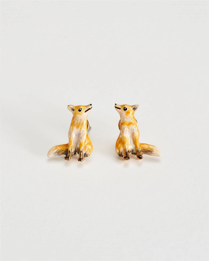 Fable England Enamel Fox Stud Earrings