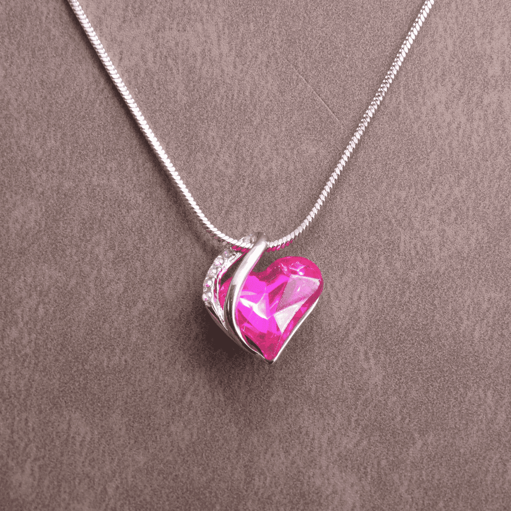 Fuchsia Rhinestone Crystal Small Heart Pendant - Gift Boxed