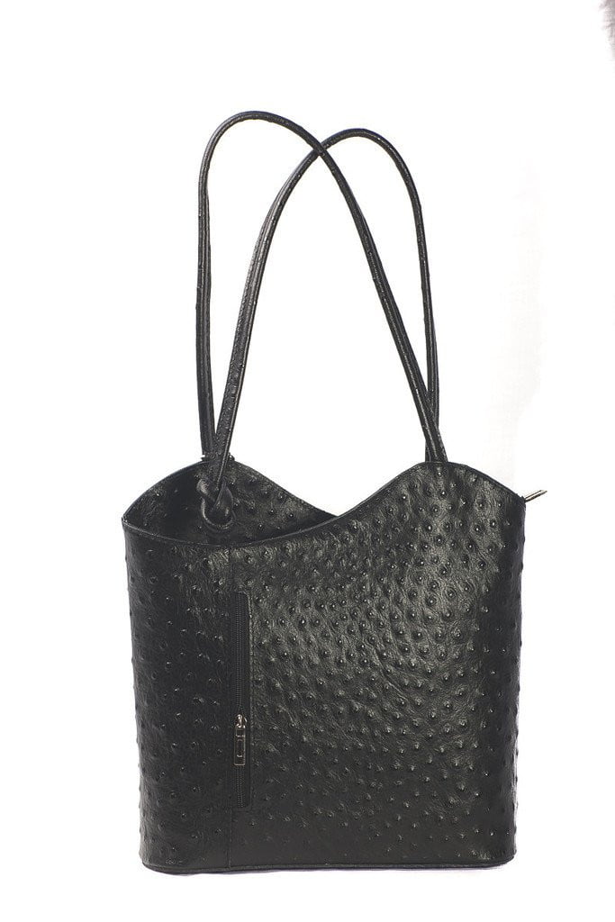 Italian Leather Shoulder Bag Convertible Backpack Ostrich Skin Effect- available in several colours - Hothouse