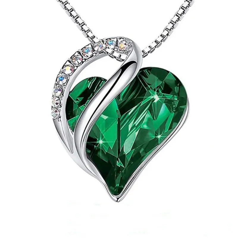 Emerald Green Rhinestone Crystal Small Heart Pendant - Gift Boxed
