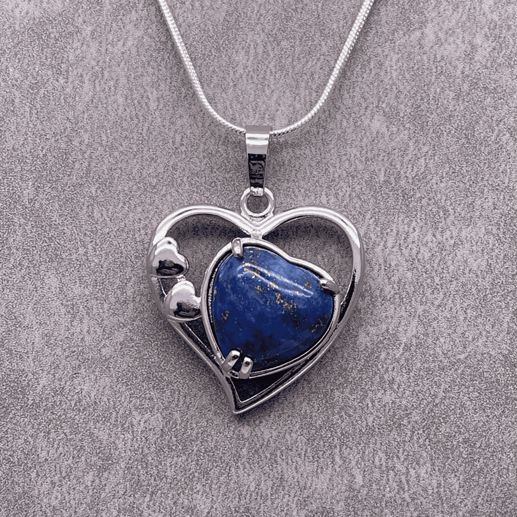 Lapis Lazuli Crystal Heart Pendant Necklace with 18 Inch Snake Chain