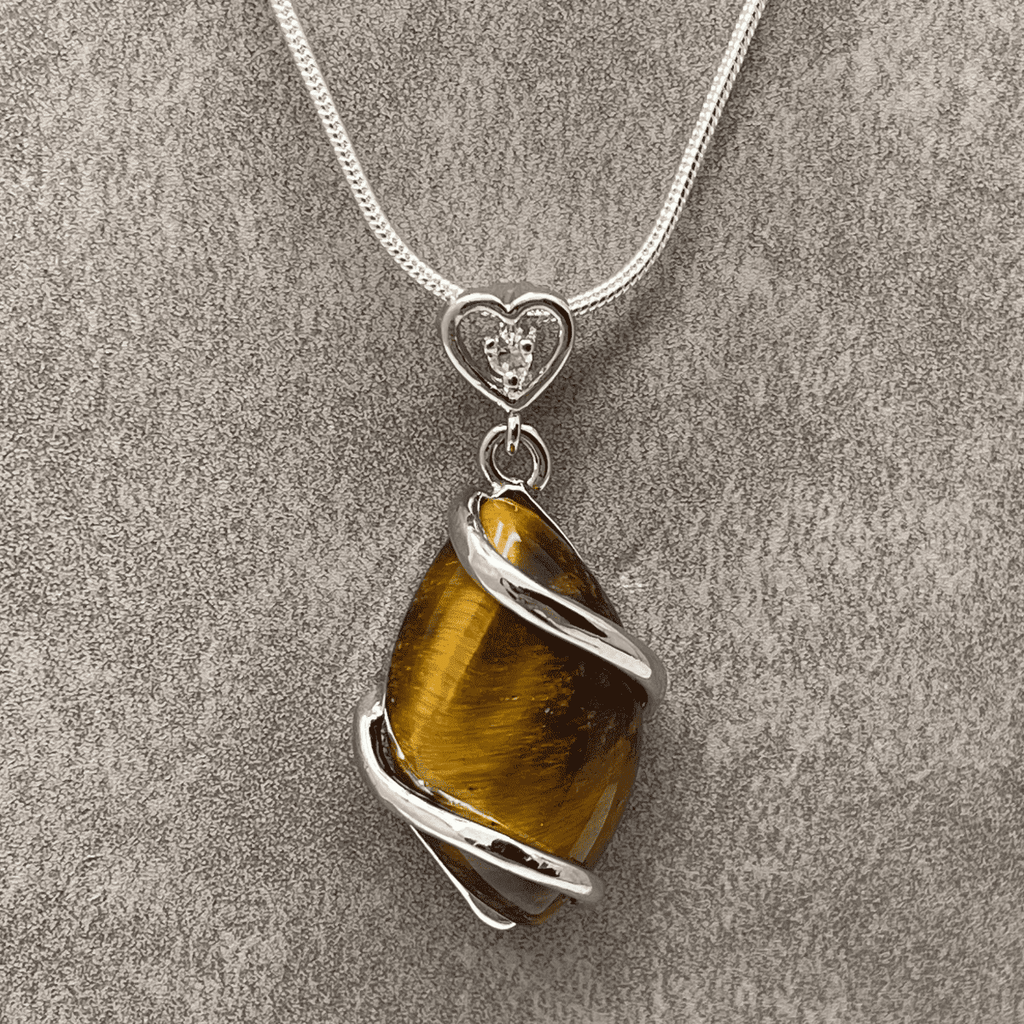 Tigers Eye Crystal Twist Pendant Necklace with 18 Inch Snake Chain