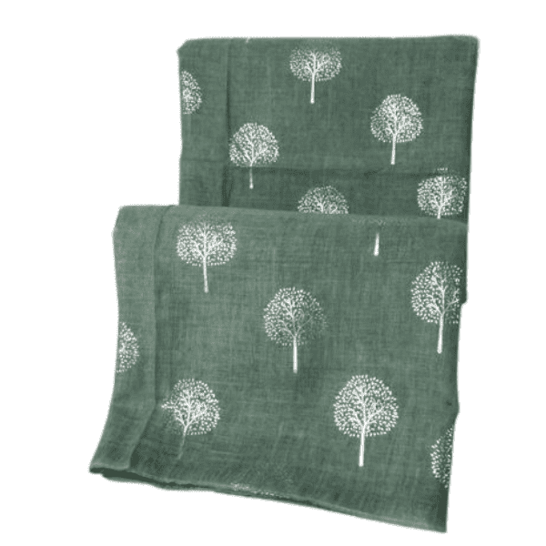 Olive Green Silver Metallic Mulberry Tree of Life Scarf