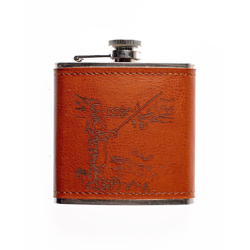 The Just Slate Company - Leather Hip Flask - Fishing