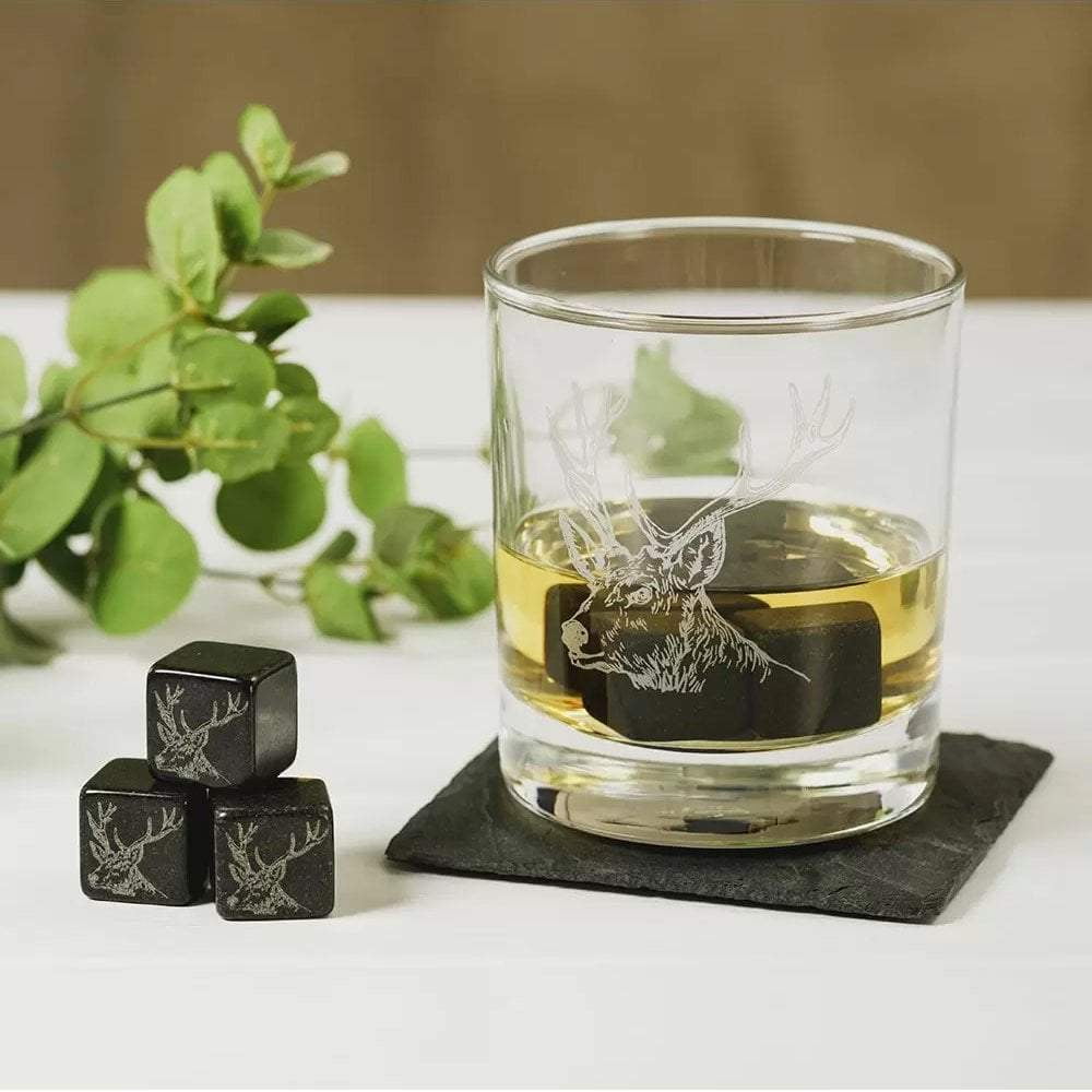 The Just Slate Company - Set of 6 Stag Engraved Whiskey Stones - Hothouse