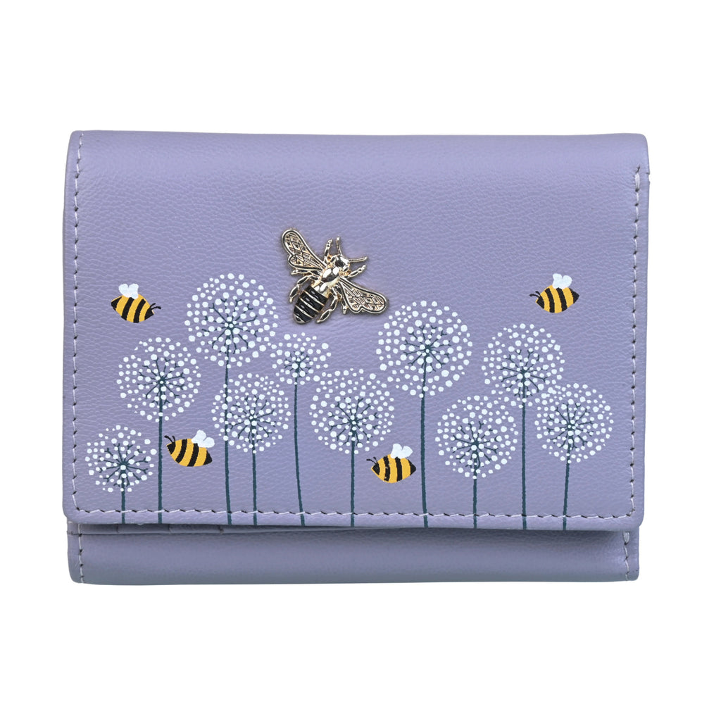 Mala Leather Grey Moonflower Trifold Bee Purse with RFID (3552 56)