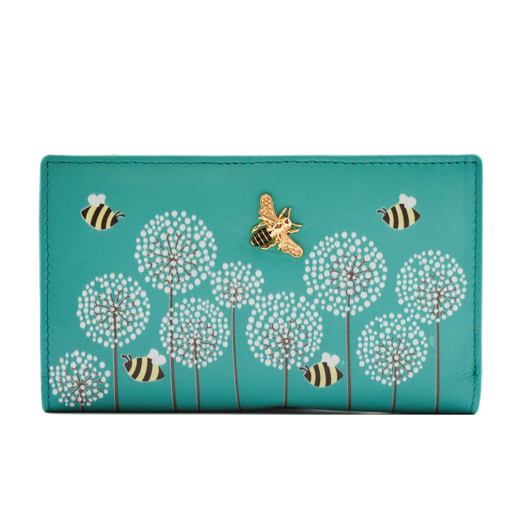 Mala Leather Moonflower Turquoise Compact Bee Purse with RFID (3554 56)