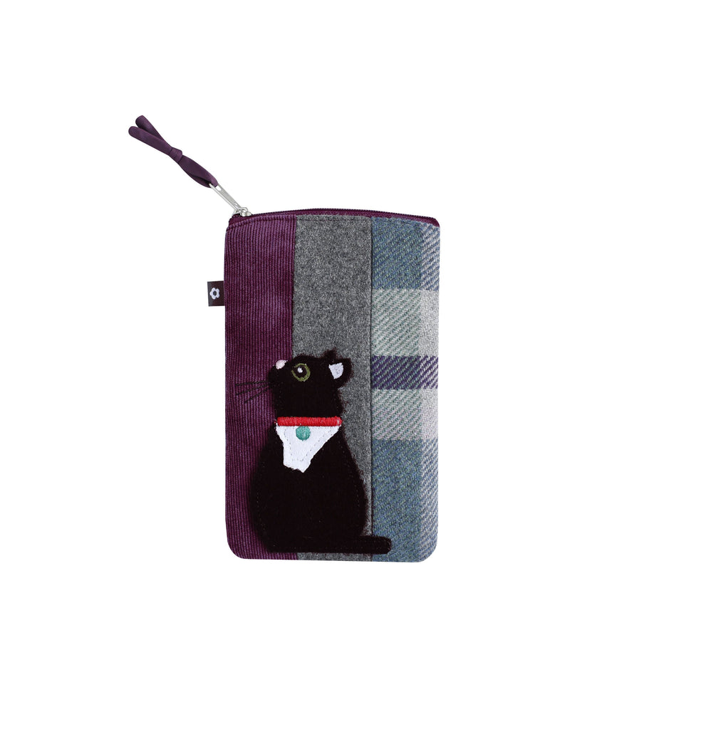 Earth Squared Fair Trade Purple Tweed Cat Applique Glasses Case