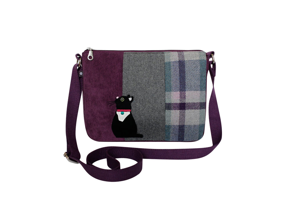 Earth Squared Tweed Cat Applique Messenger Bag Cross Body Bag