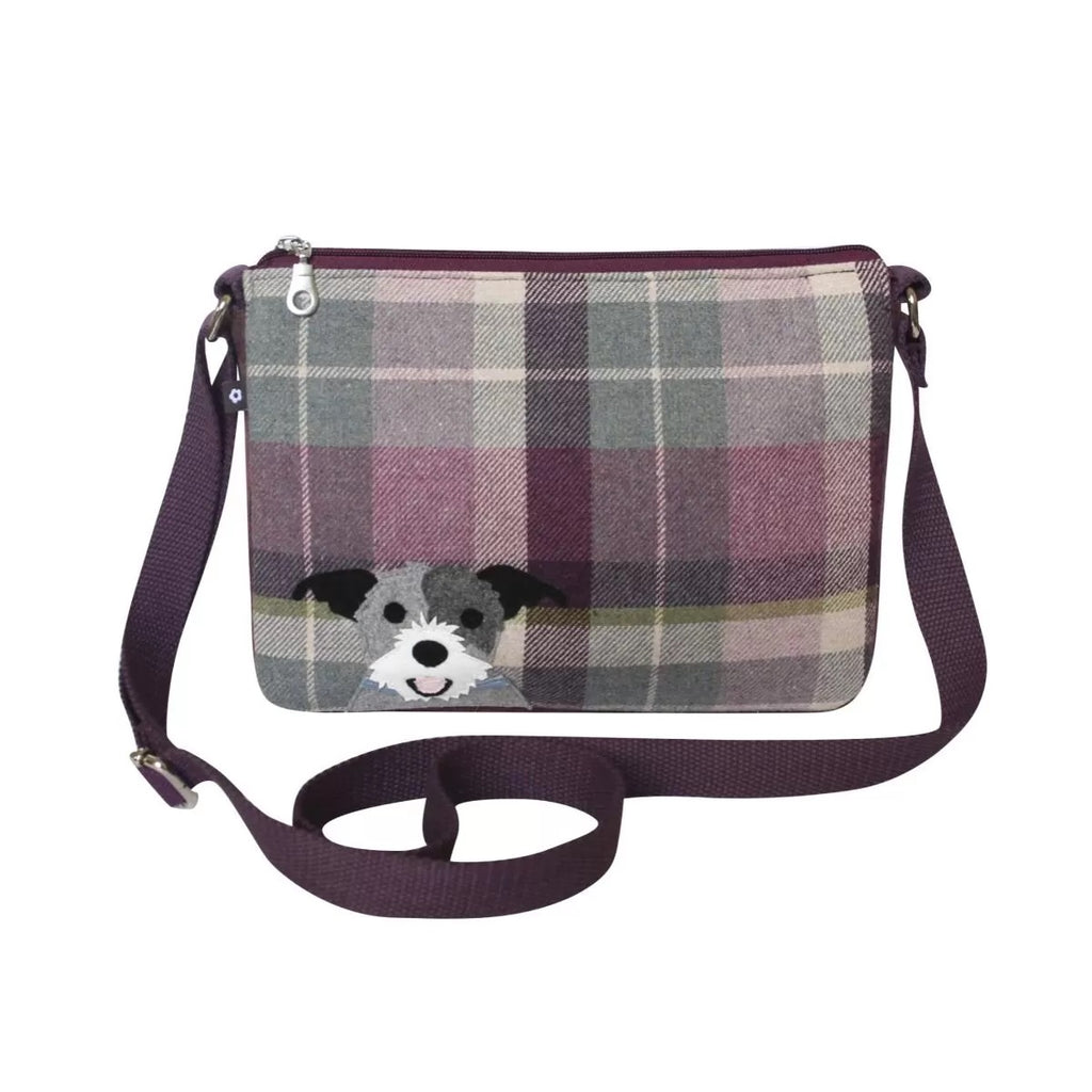 Earth Squared Fair Trade Purple Tweed Dog Applique Messenger Bag