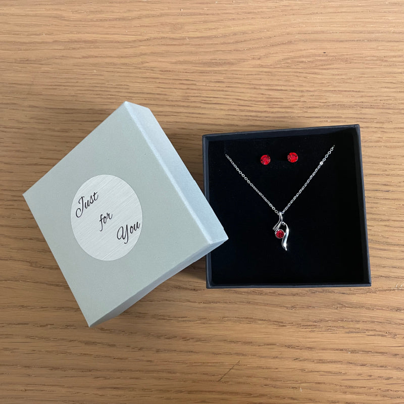 Just for You - Elegant January Birthstone Red Pendant Necklace & Stud Earrings Gift Set