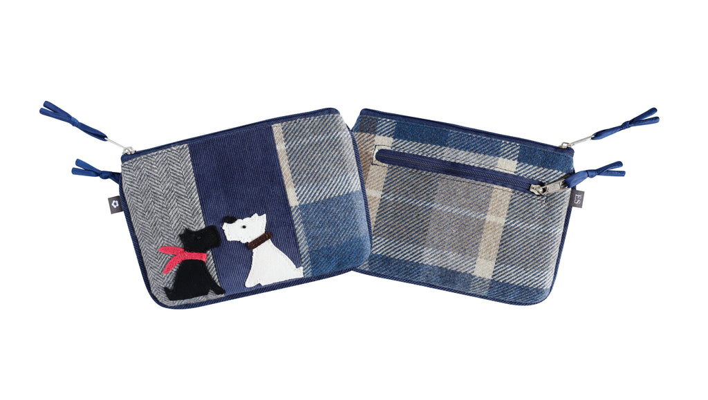 Earth Squared Blue Tweed Westie Dog Applique Juliet Coin Purse