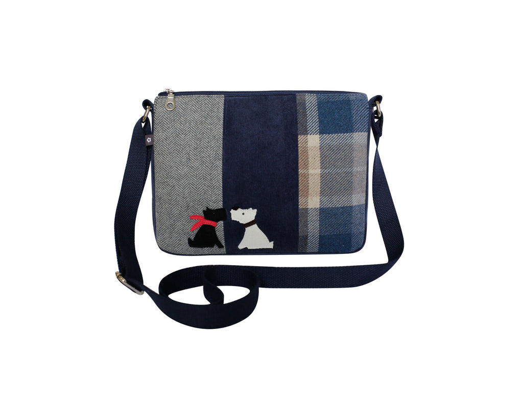 Earth Squared Tweed Westie Dog Applique Messenger Bag Cross Body Bag