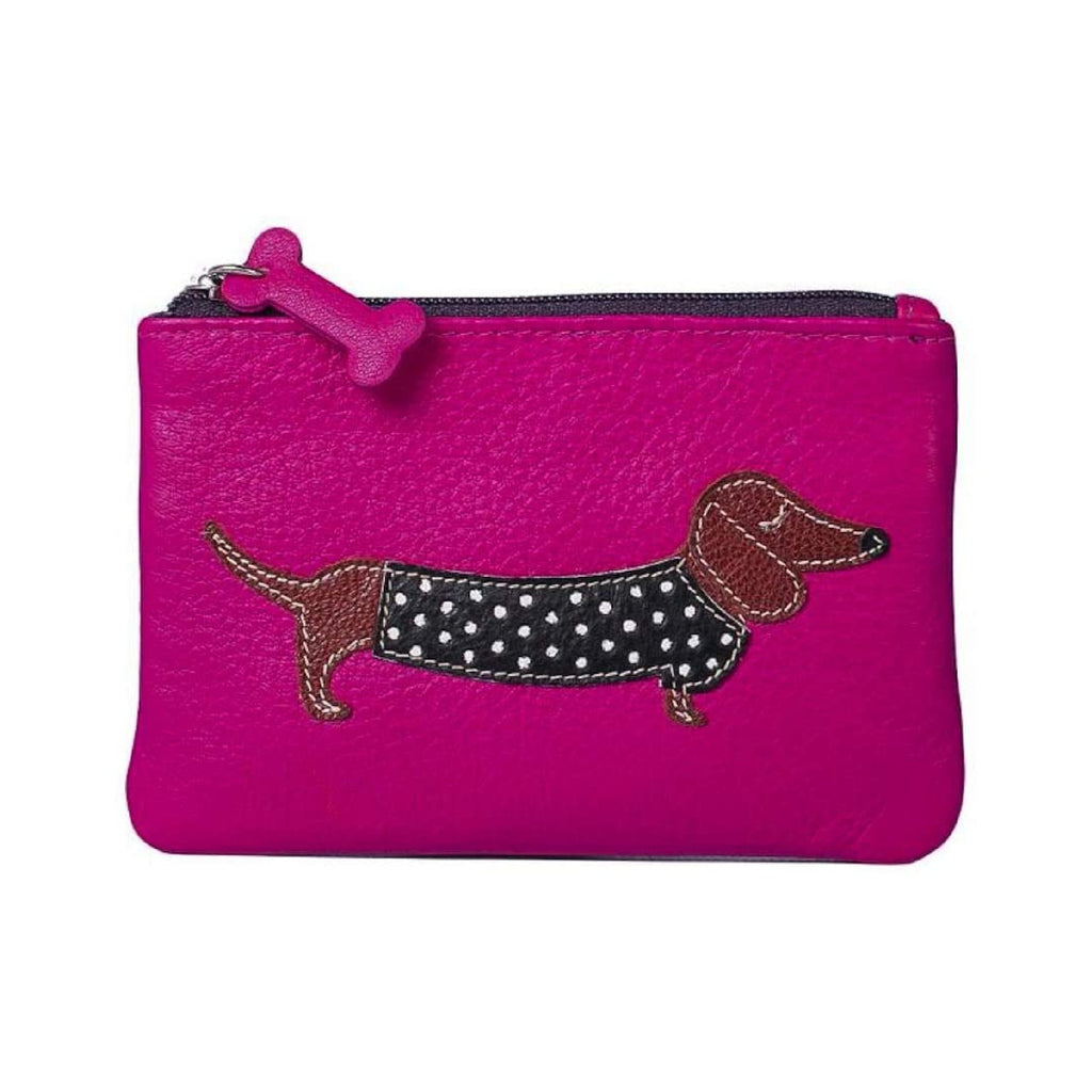Mala Leather Pink Sausage Dog Coin Purse with RFID Protection