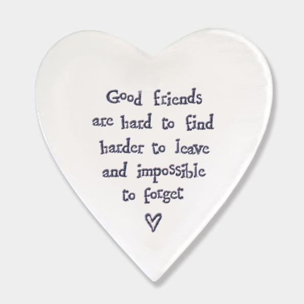 East of India Porcelain Heart Shaped Coaster - Good friends (89) - Hothouse