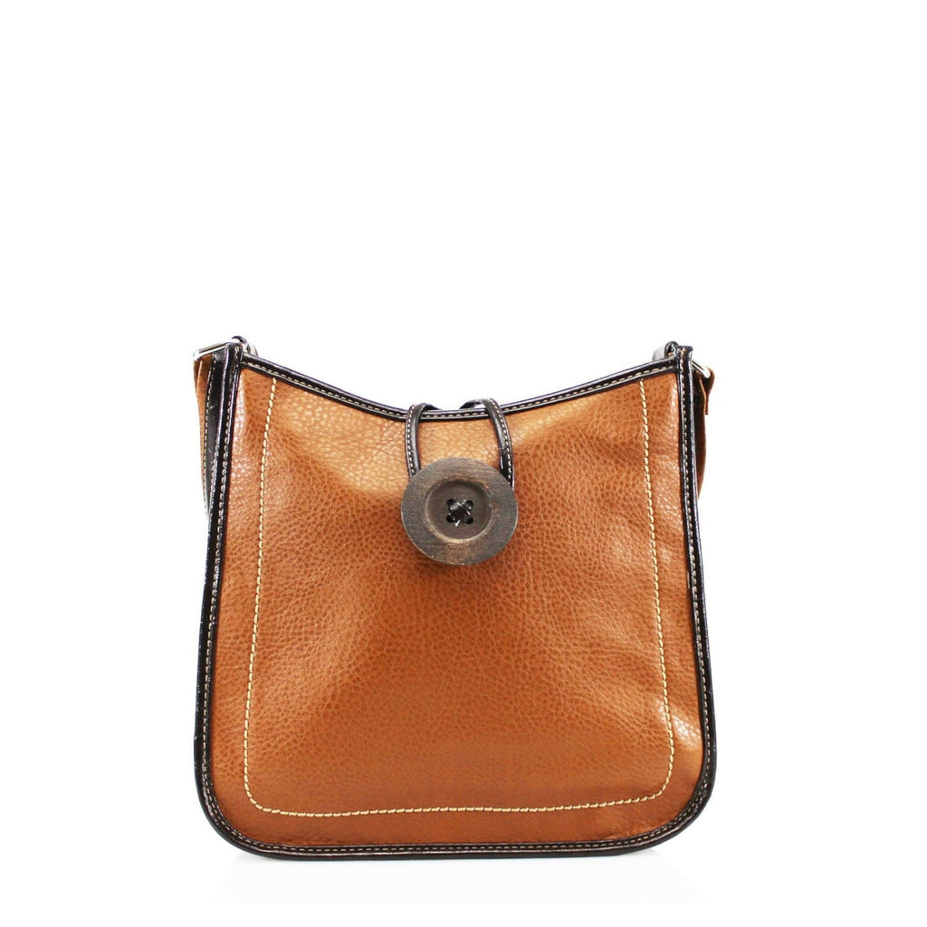 Women's Faux Leather Large Wooden Button Cross Body Bag - Brown