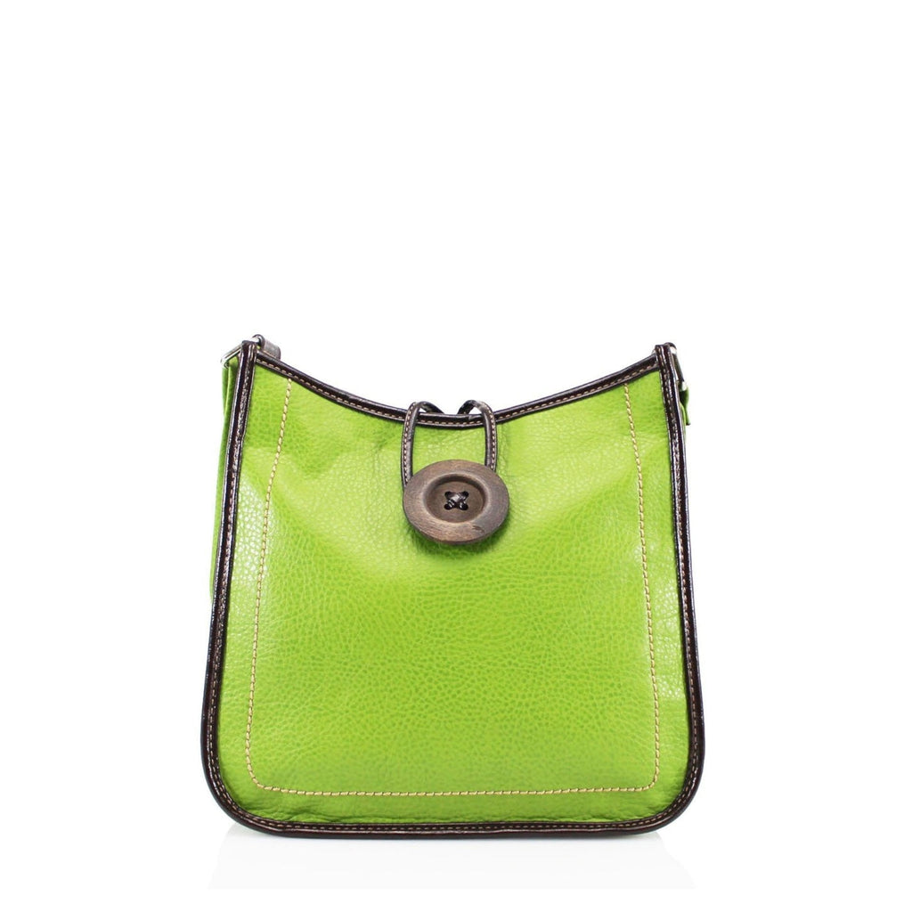 Women's Faux Leather Large Wooden Button Cross Body Bag - Green