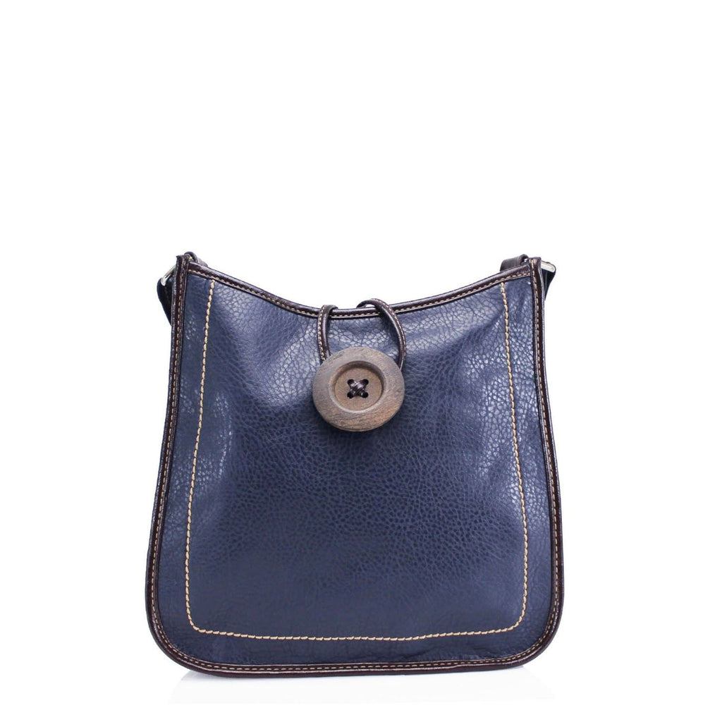 Women's Faux Leather Large Wooden Button Cross Body Bag - Navy