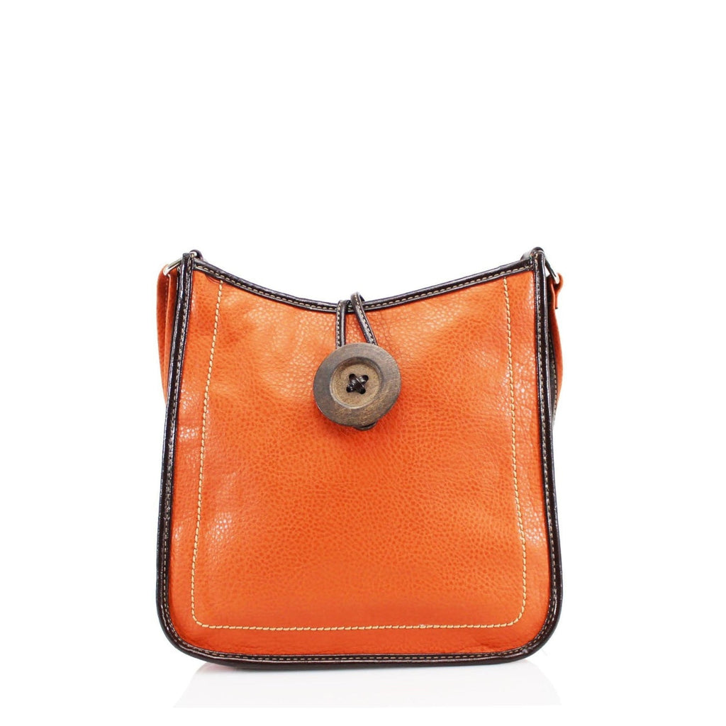 Women's Faux Leather Large Wooden Button Cross Body Bag - Orange