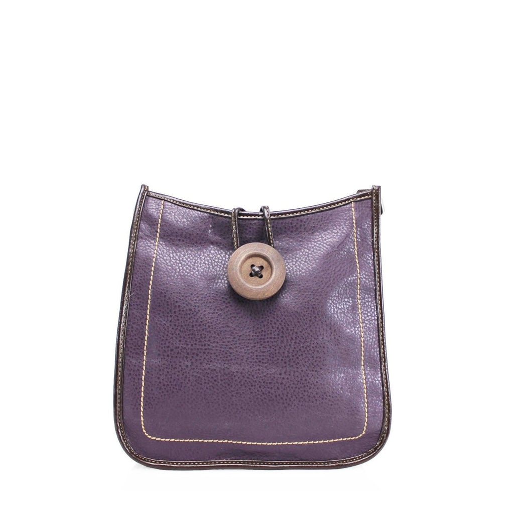 Women's Faux Leather Large Wooden Button Cross Body Bag - Purple