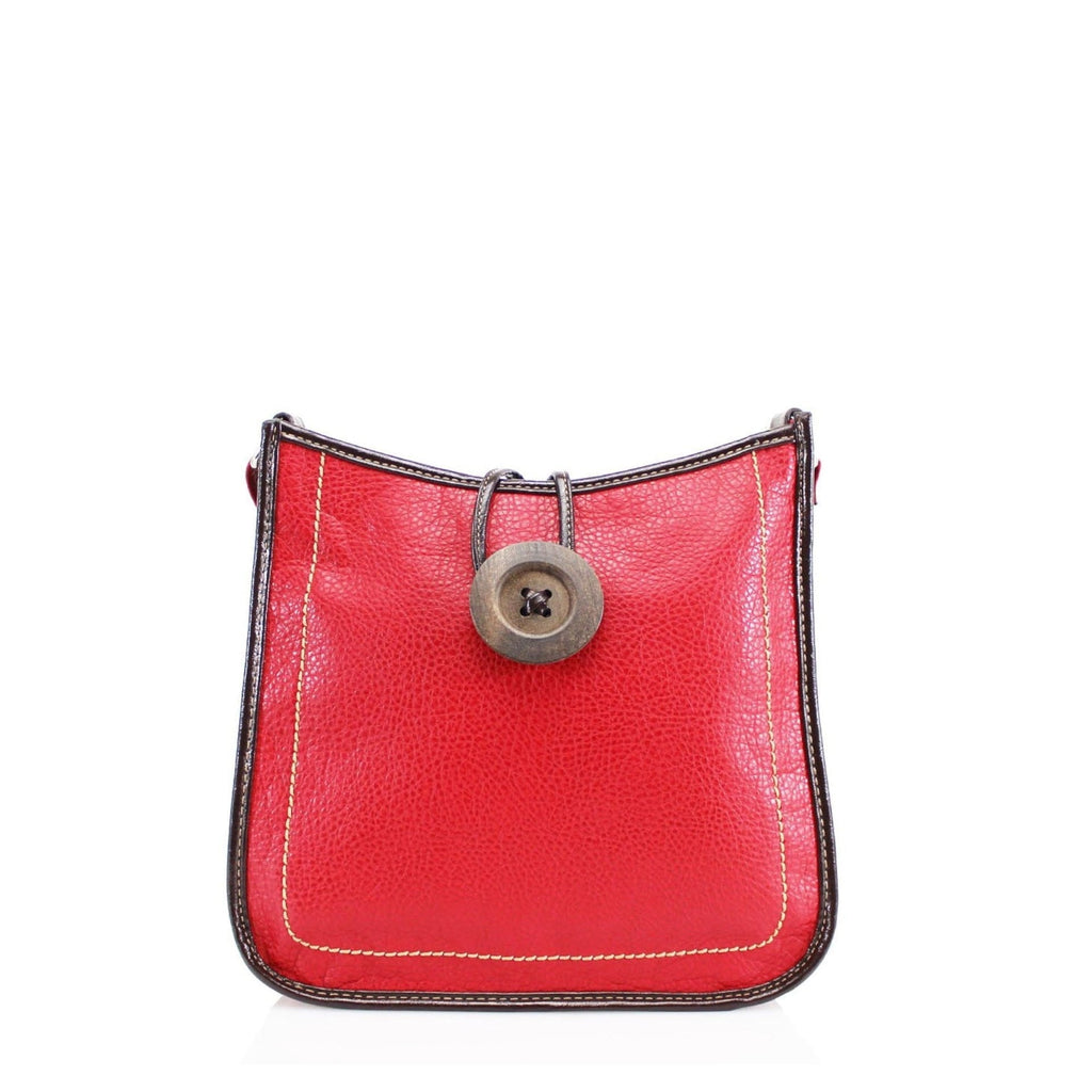 Women's Faux Leather Large Wooden Button Cross Body Bag - Red