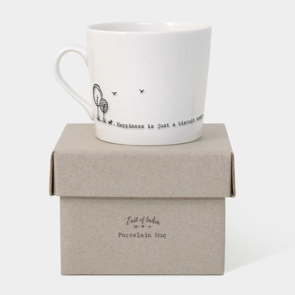 East of India Porcelain Wobbly Mug - Happiness is just a biscuit away (5905) - Hothouse