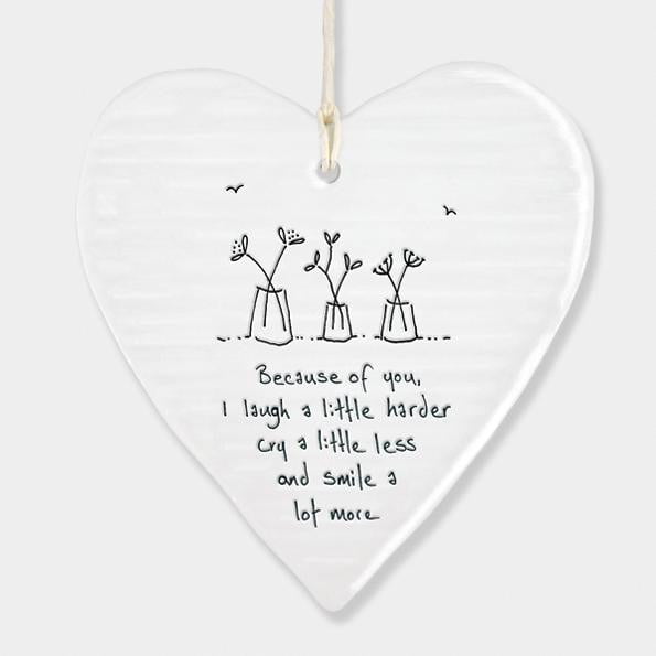 East of India - Porcelain Hanging Wobbly Heart - Because of you (6200) - Hothouse