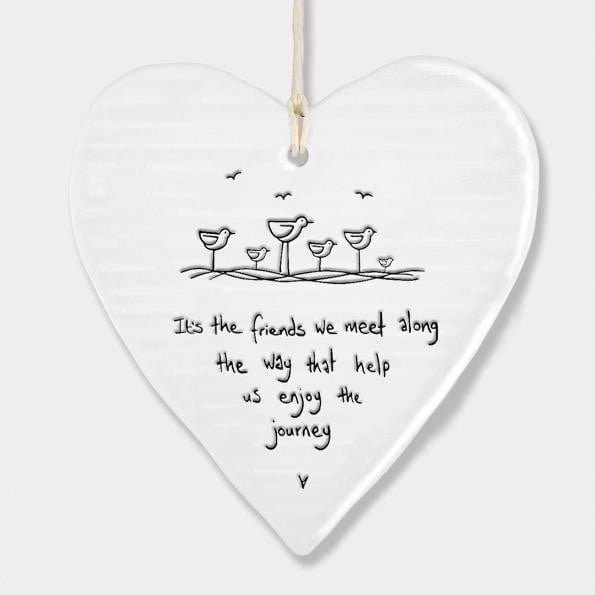 East of India - Porcelain Hanging Wobbly Heart - Friends we meet (6210) - Hothouse