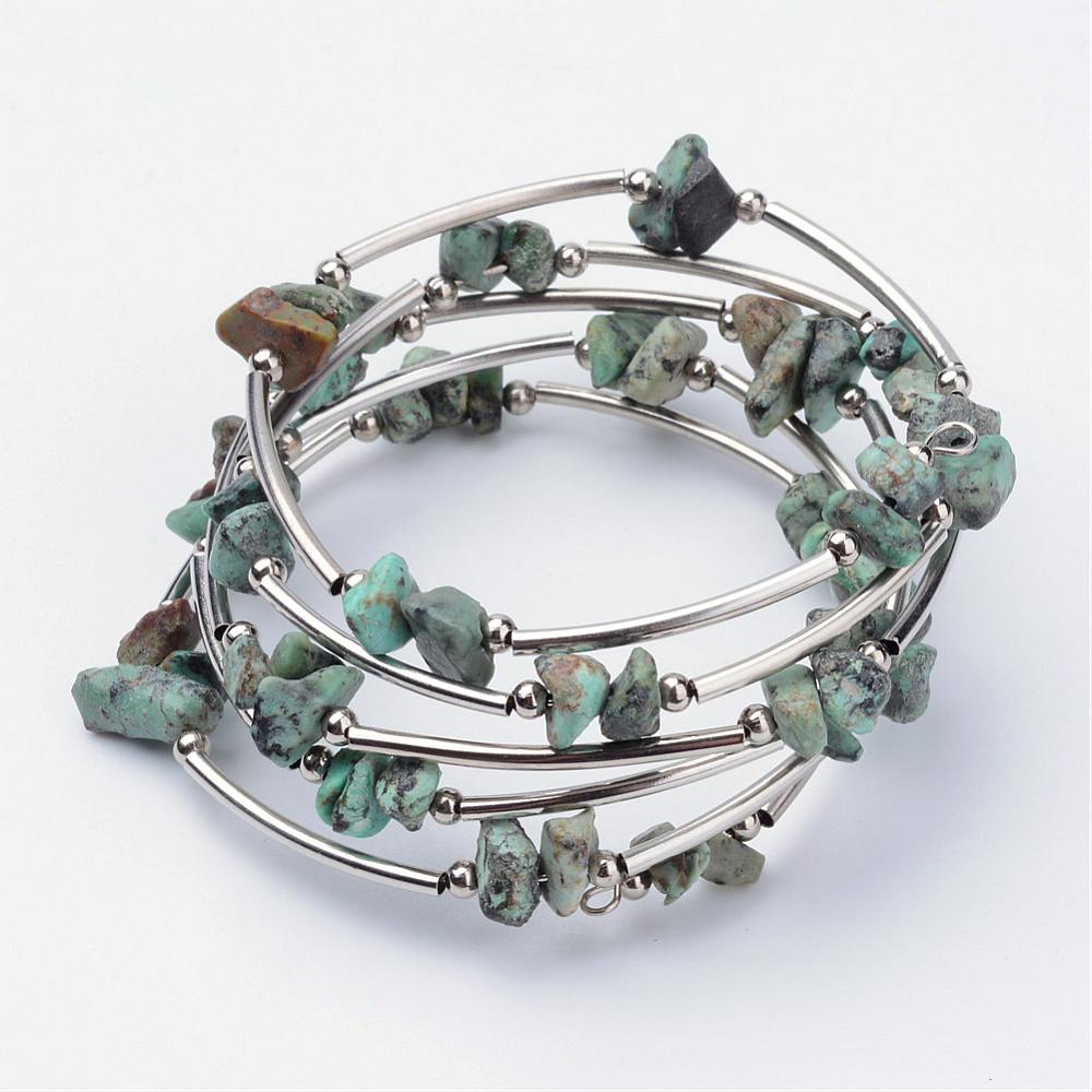 African Turquoise Crystal Chip Wrap Around Bracelet