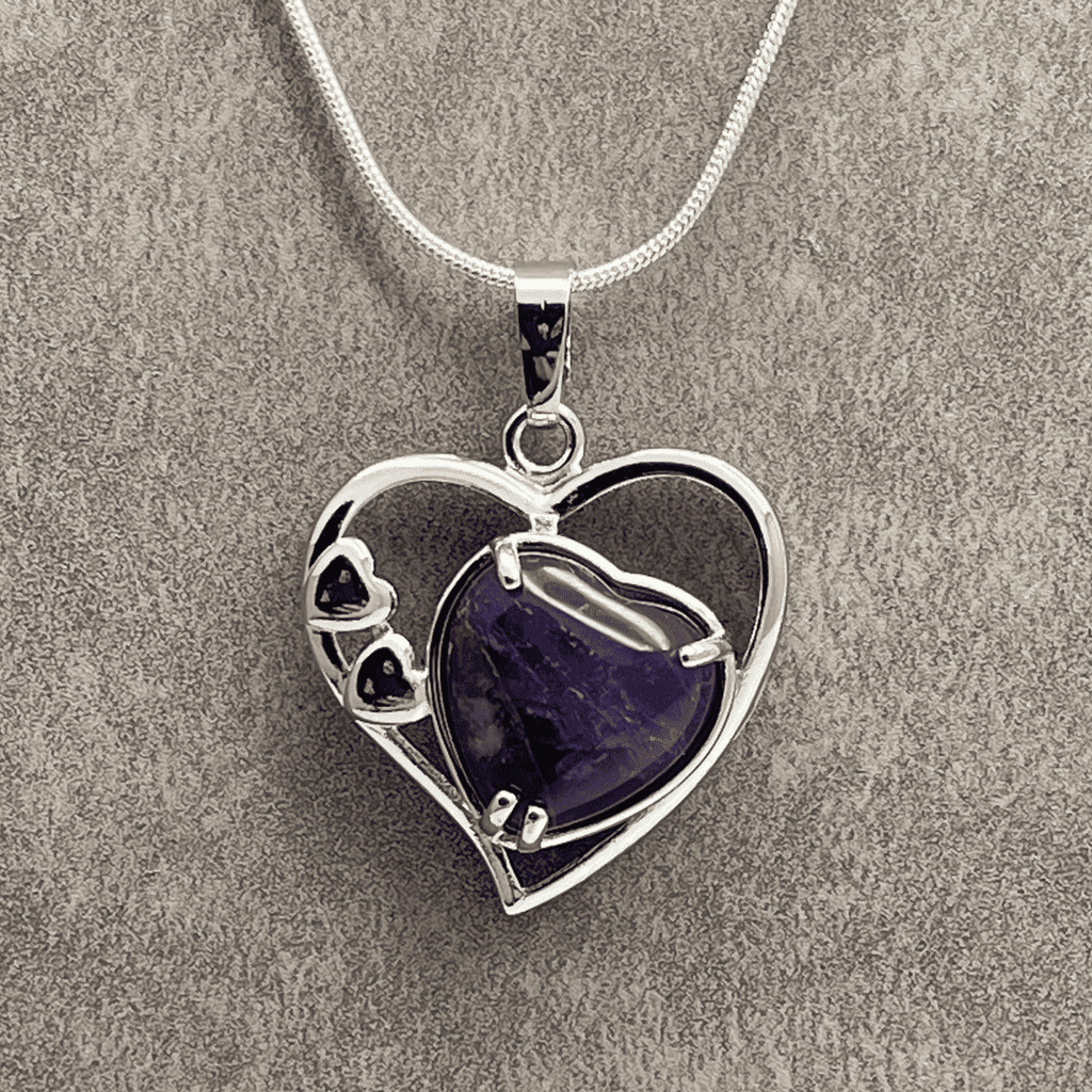 Amethyst Crystal Heart Pendant Necklace with 18 Inch Snake Chain