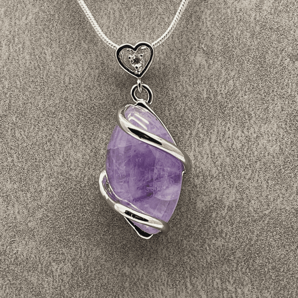 Amethyst Crystal Twist Pendant Necklace with 18 Inch Snake Chain