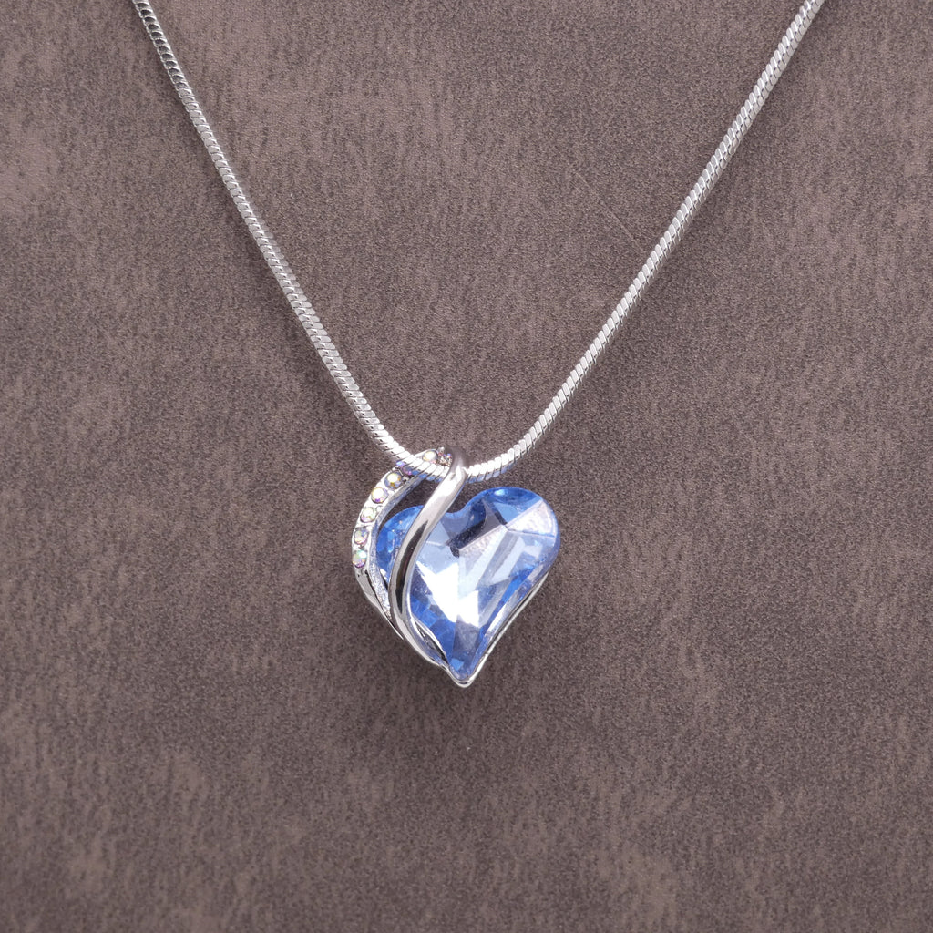 Aquamarine Pale Blue Rhinestone Crystal Small Heart Pendant - Gift Boxed