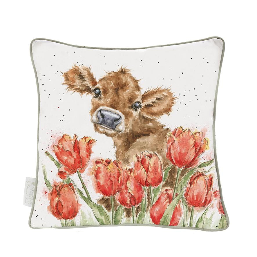 Wrendale Designs 'Bessie' Cow with Poppies Cushion 40cm - Hothouse