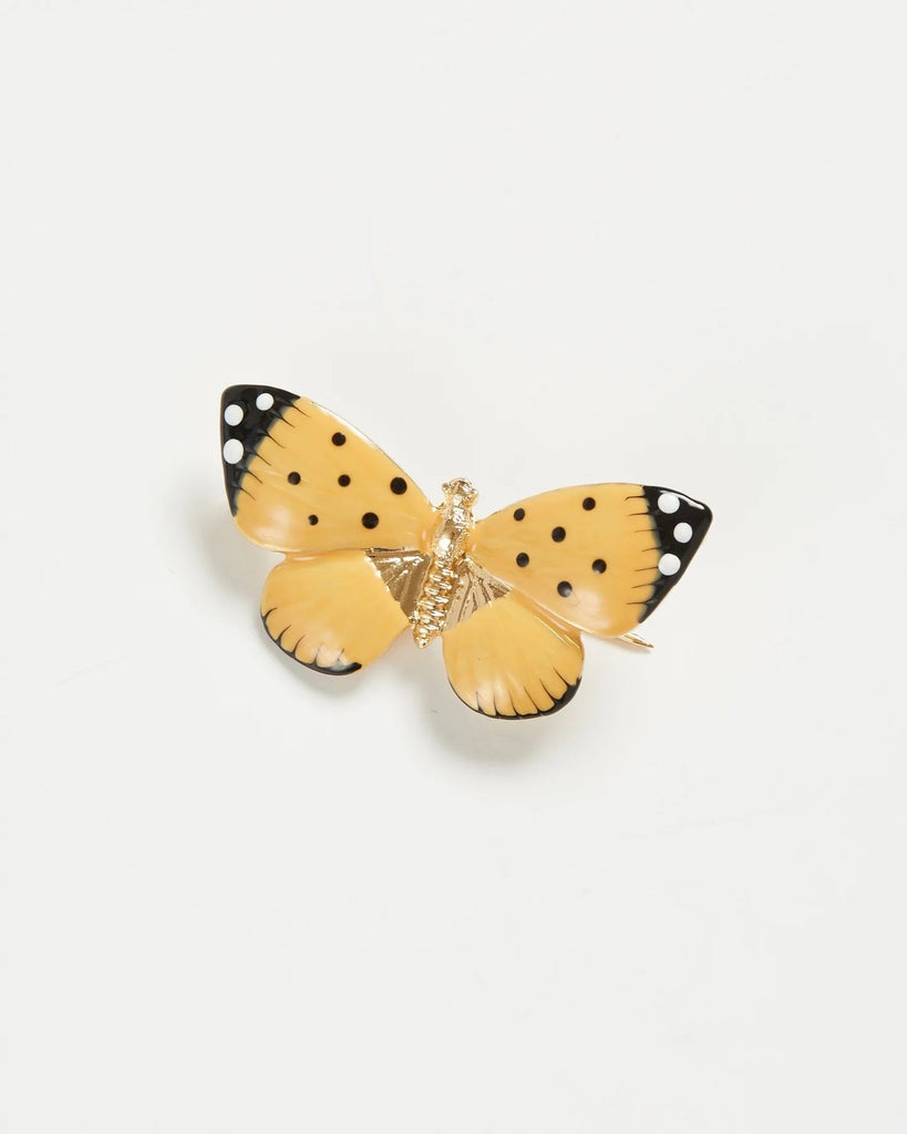 Fable England Beige Enamel Butterfly Brooch