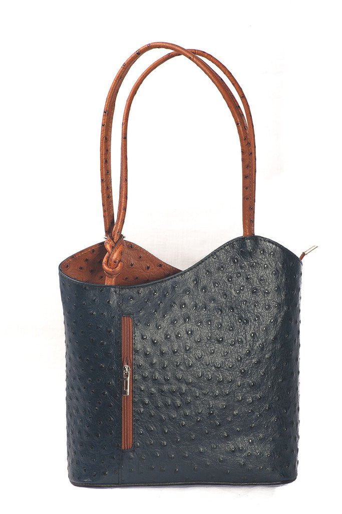Italian Leather Shoulder Bag Convertible Backpack Ostrich Skin Effect- available in several colours - Hothouse