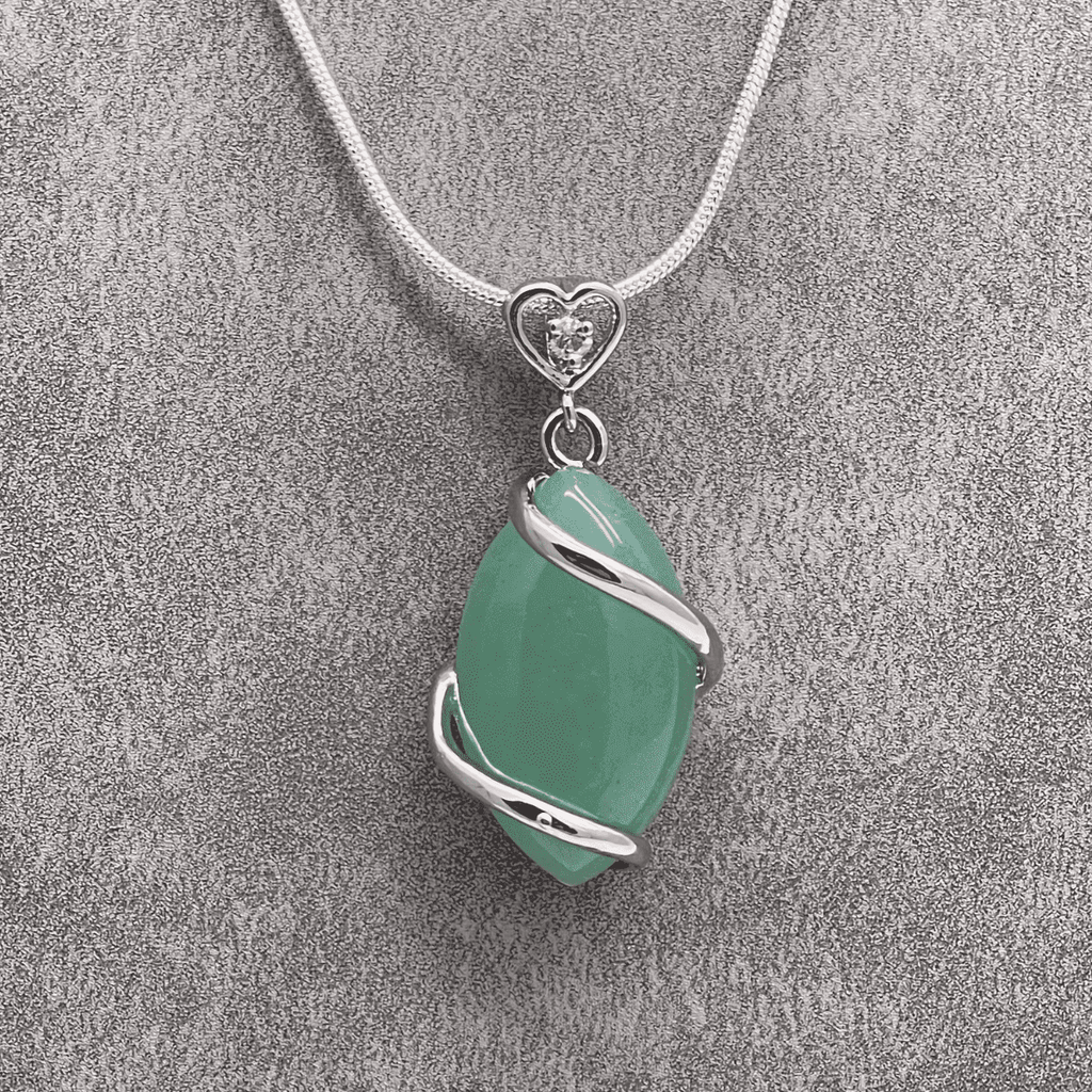 Green Aventurine Crystal Twist Pendant Necklace with 18 Inch Snake Chain