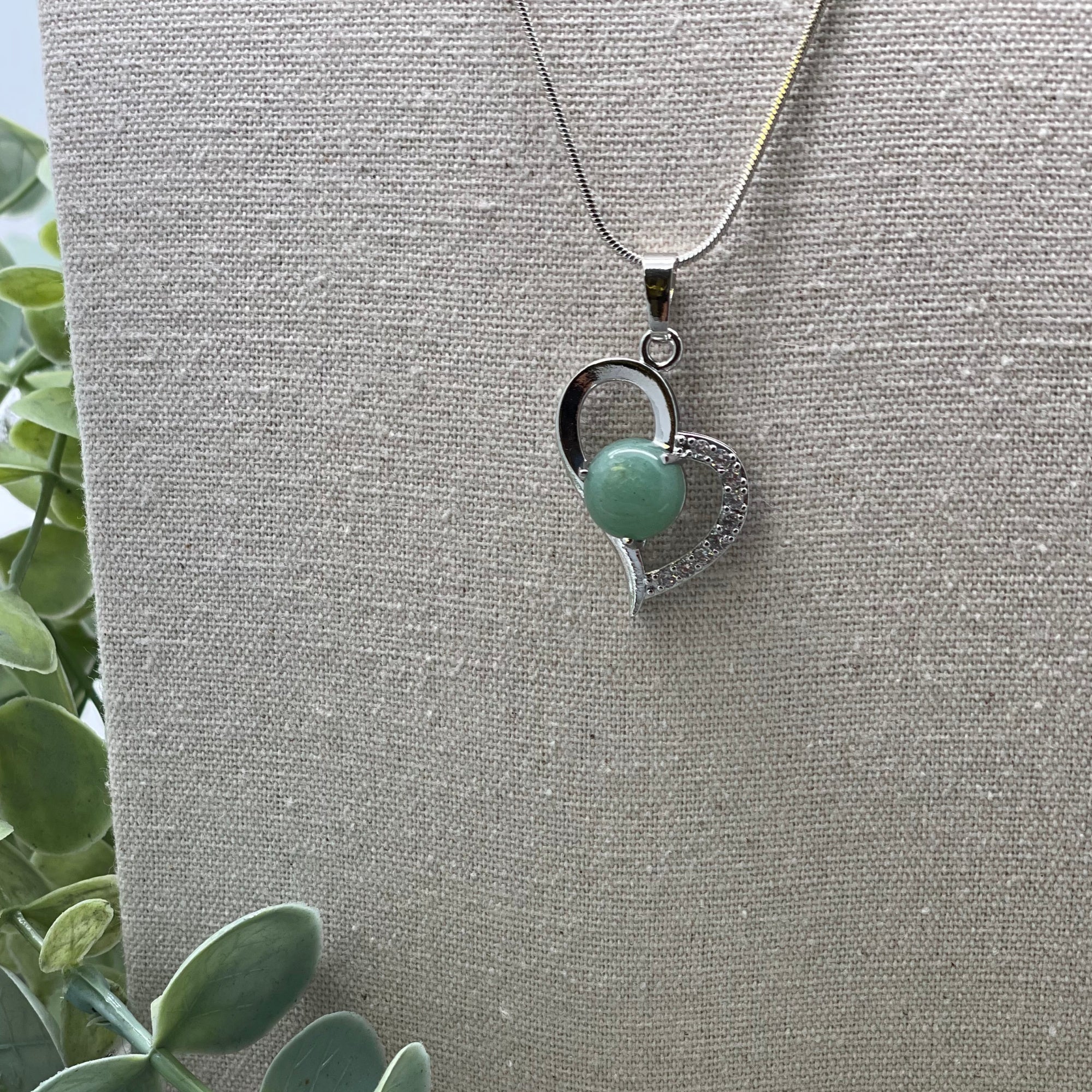 Green Aventurine Stone Set in a Platinum Tone Heart Pendant – Hothouse